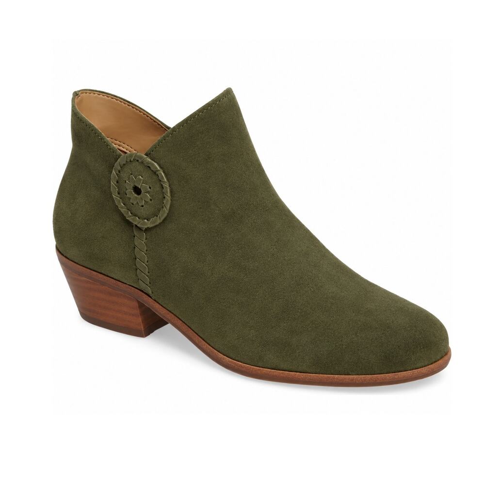 Jack Rogers Peyton Olive Green Suede Ankle Boots Size 9.5